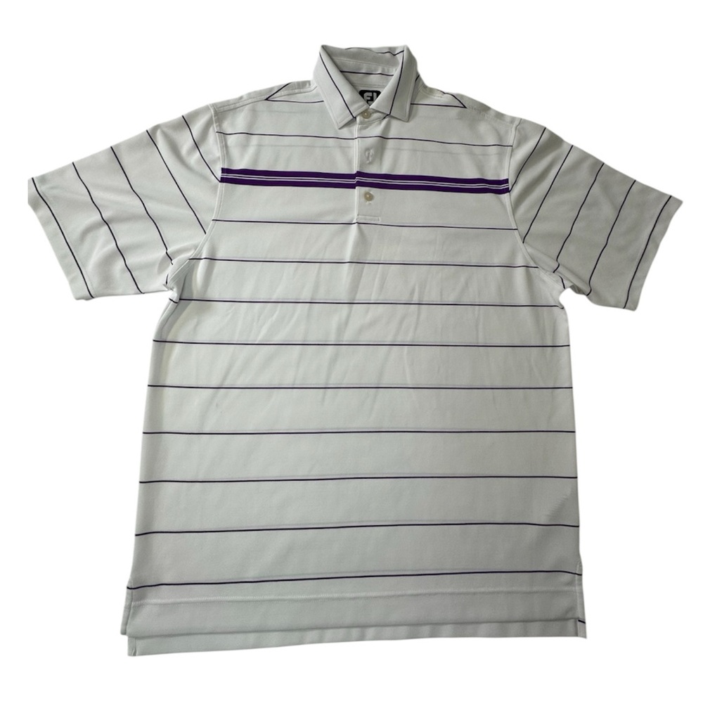 FootJoy Men's White/Purple Stripes Short Sleeve Stretch Golf Polo Shirt  Size L